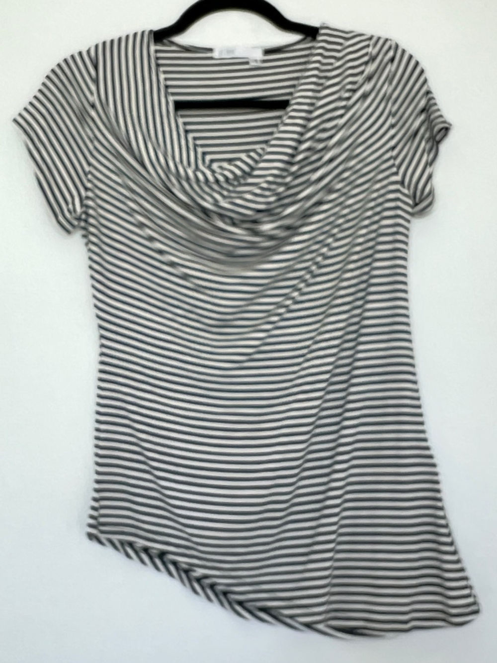 GR. DANO Striped Cowl Neck Asymmetric Hem Short Sleeve Top XS